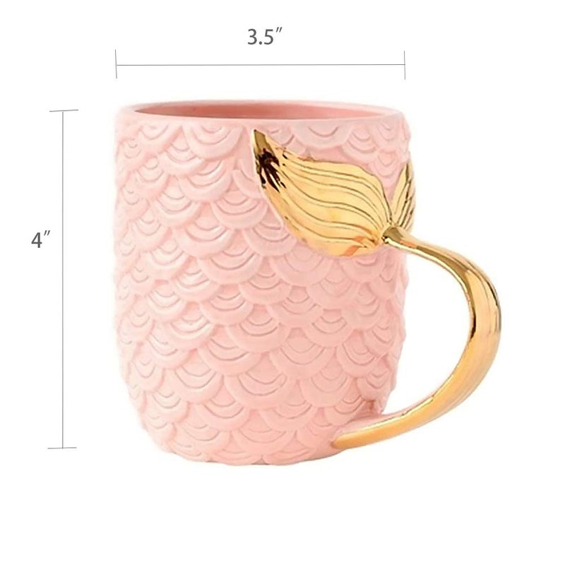 ZaH 15 oz Mermaid Mug Ceramic Coffee Mugs Big Cute Cups Cappuccino Teacup Birthday Bridal Shower Engagement Wedding Gifts Soup Mug for Men Women Kids Girls Boys (Gold Handle Pink Mermaid Tail) - Image 2